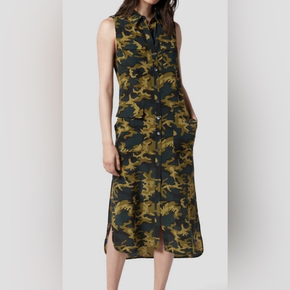* New Equipment Silk Camo Print Sleeveless Shirtdress SZ Small *